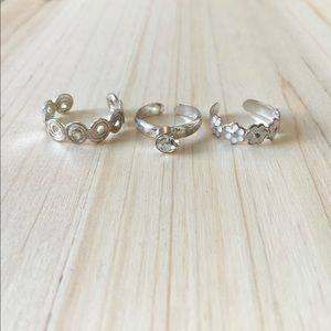 Toe ring lot 3 silver flower rhinestone swirl new